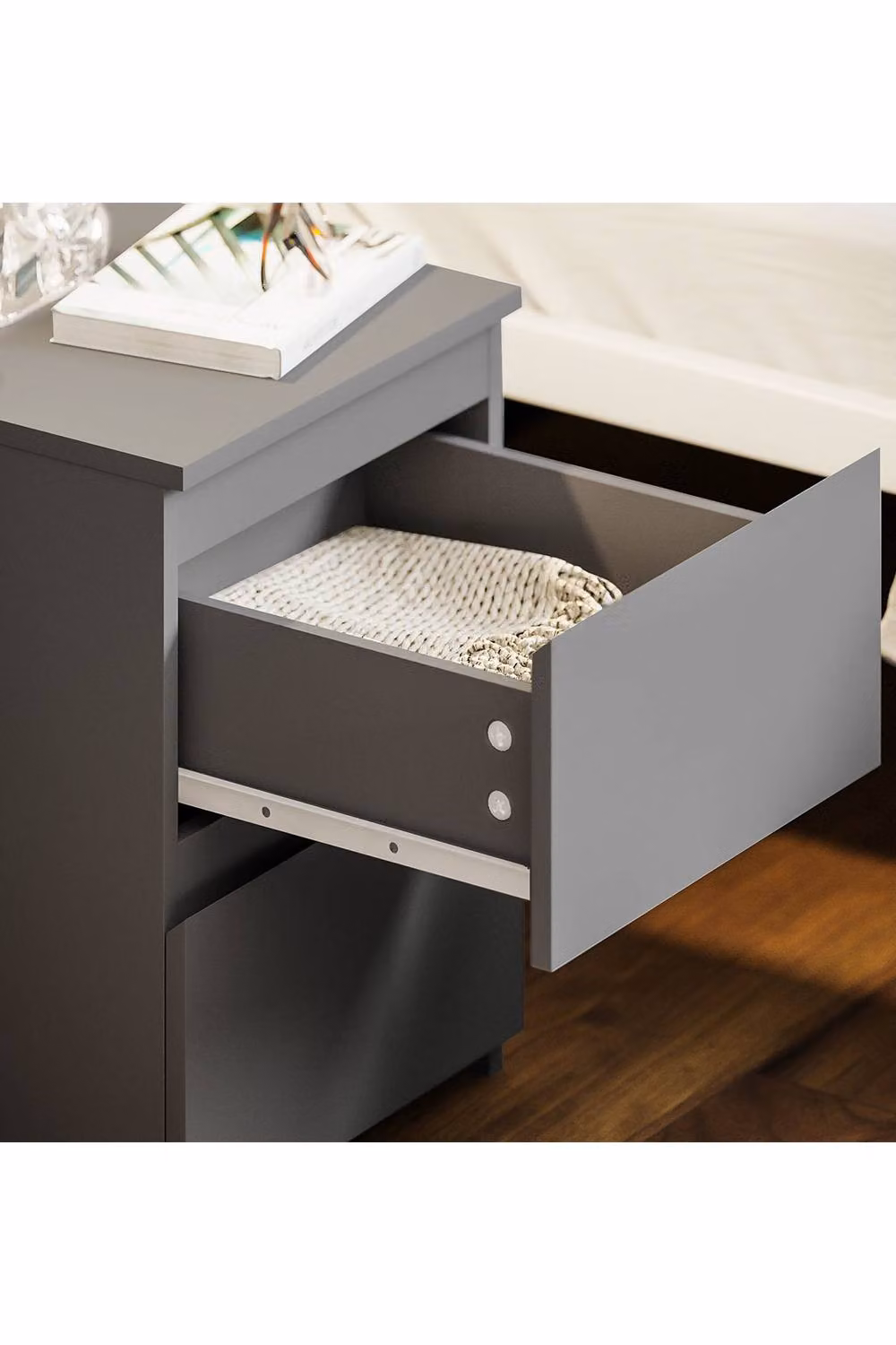 HD Designs Denver 2 Drawer Bedside Chest in Grey, W/D/H: 40.0 x 29.5 x 29.5 cm – 5