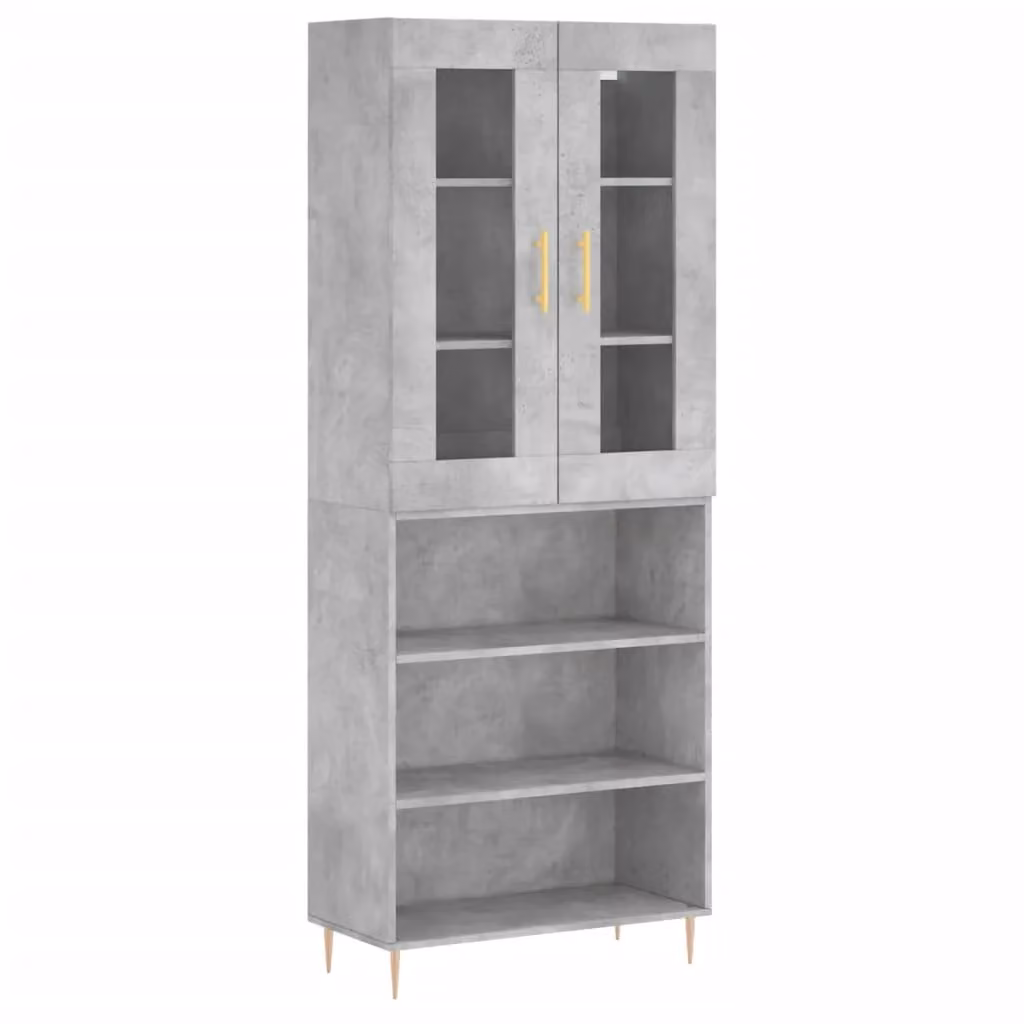 Berkfield Home Modern Highboard in Concrete Grey with Glass Doors, H 180 x W 69.5 x D 34 cm – 2