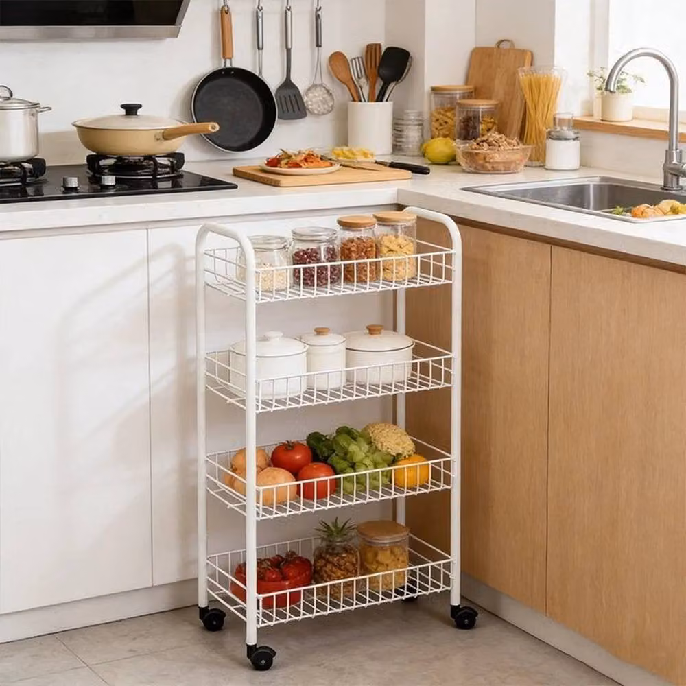 Kelvenix 4 Tier Metal Rolling Utility Cart with Castors in White – 2