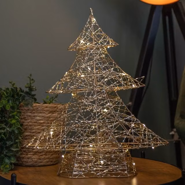 Samuel Alexander Gold Weave Geometric Tabletop Christmas Tree with Warm White LEDs, Height: 40 cm