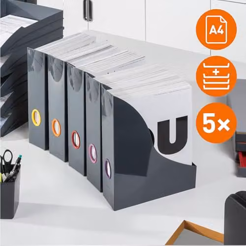Set of 5 VARICOLOR Multicolour and Grey Plastic Magazine Holders for A4 Documents – 2
