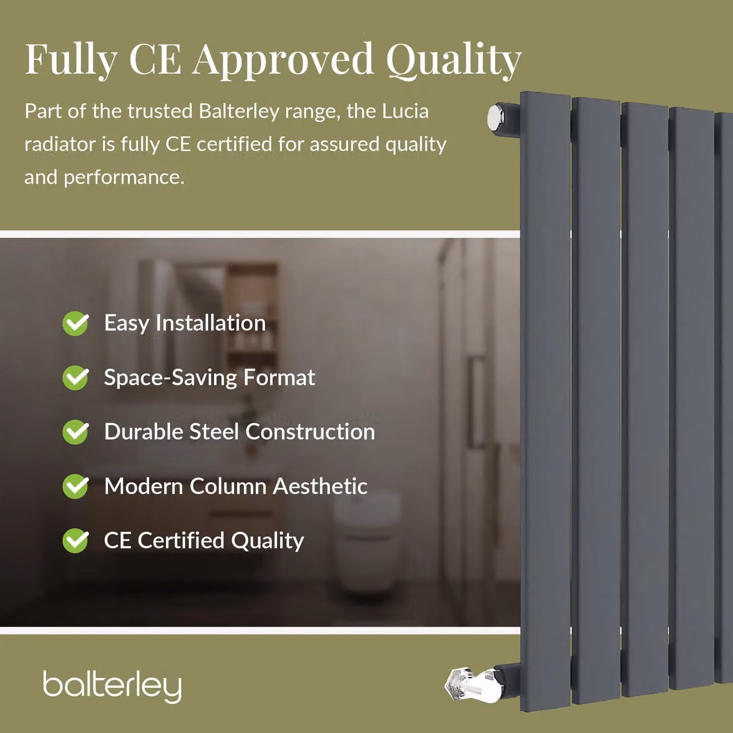 Balterley Lucia Square Horizontal Single Panel Radiator, Anthracite Grey, W: 99.2 cm, H: 60 cm – 3
