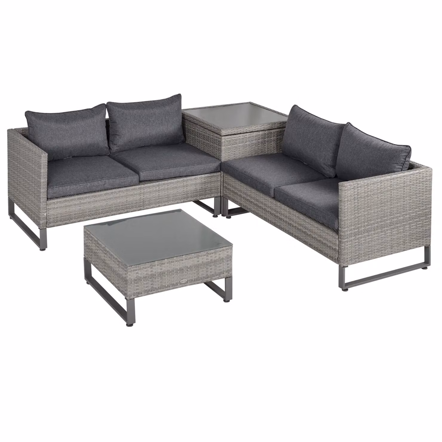 Outsunny Grey PE Rattan Wicker 4-Seater Garden Furniture Set with Coffee Table and Side Storage Box – 9