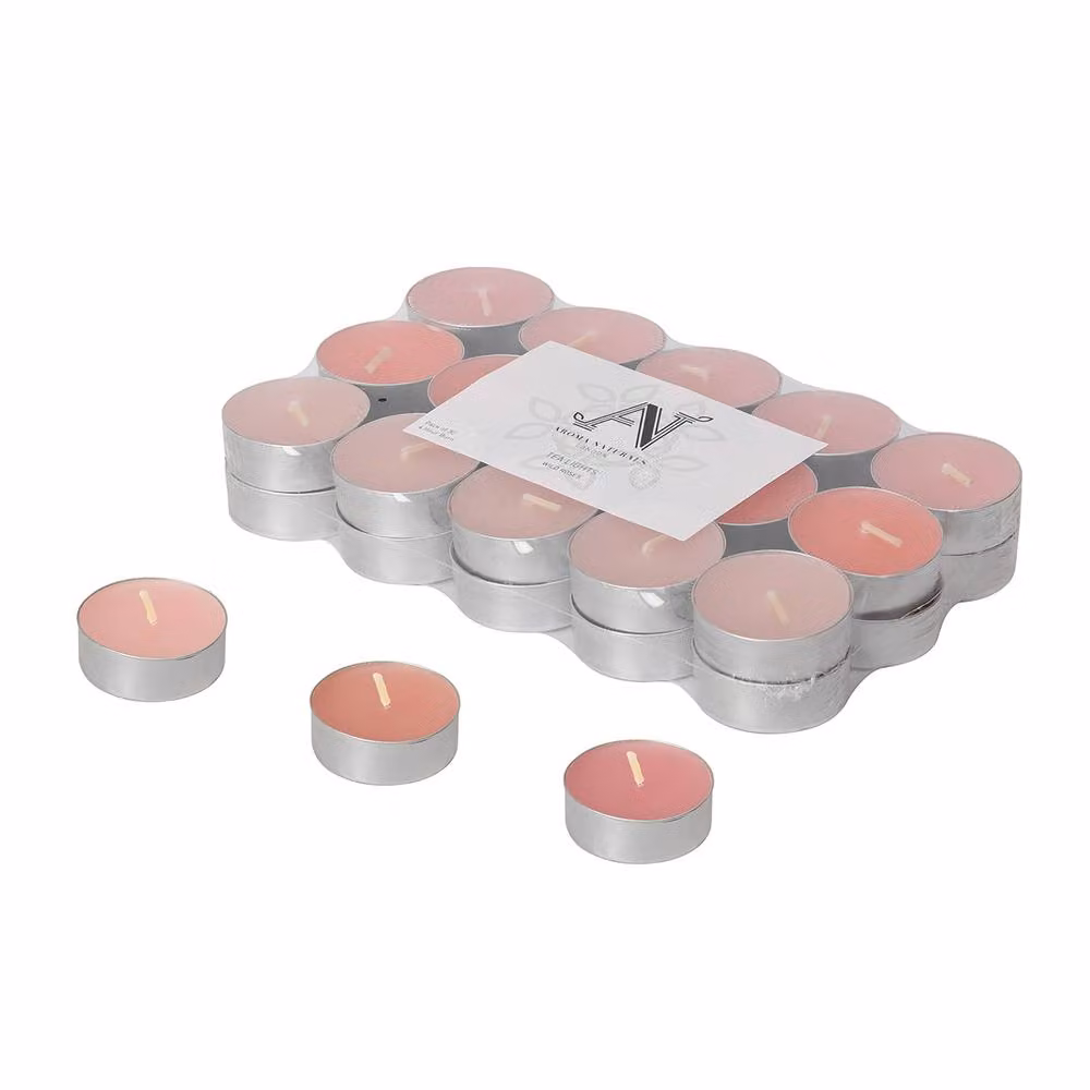 Aroma Naturals Wild Roses Scented Tealight Candles, 30 Pack, Pink and Multicolour, D: 3.77 cm, H: 1.45 cm – 2