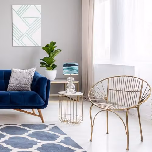 Happy Homewares Sea Waves Drum Lamp Shade in Petrol, Blue and White Fabric, Diameter: 25 cm – 3