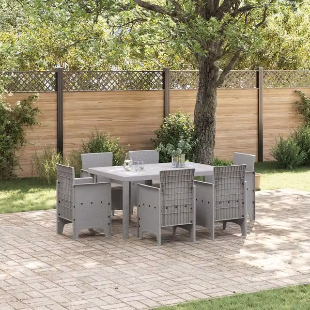 Berkfield Home 7 Piece Poly Rattan Garden Dining Set with Light Grey Cushions