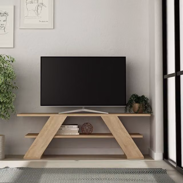 Decortie Farfalla Modern TV Stand in Oak Brown and Yellow
