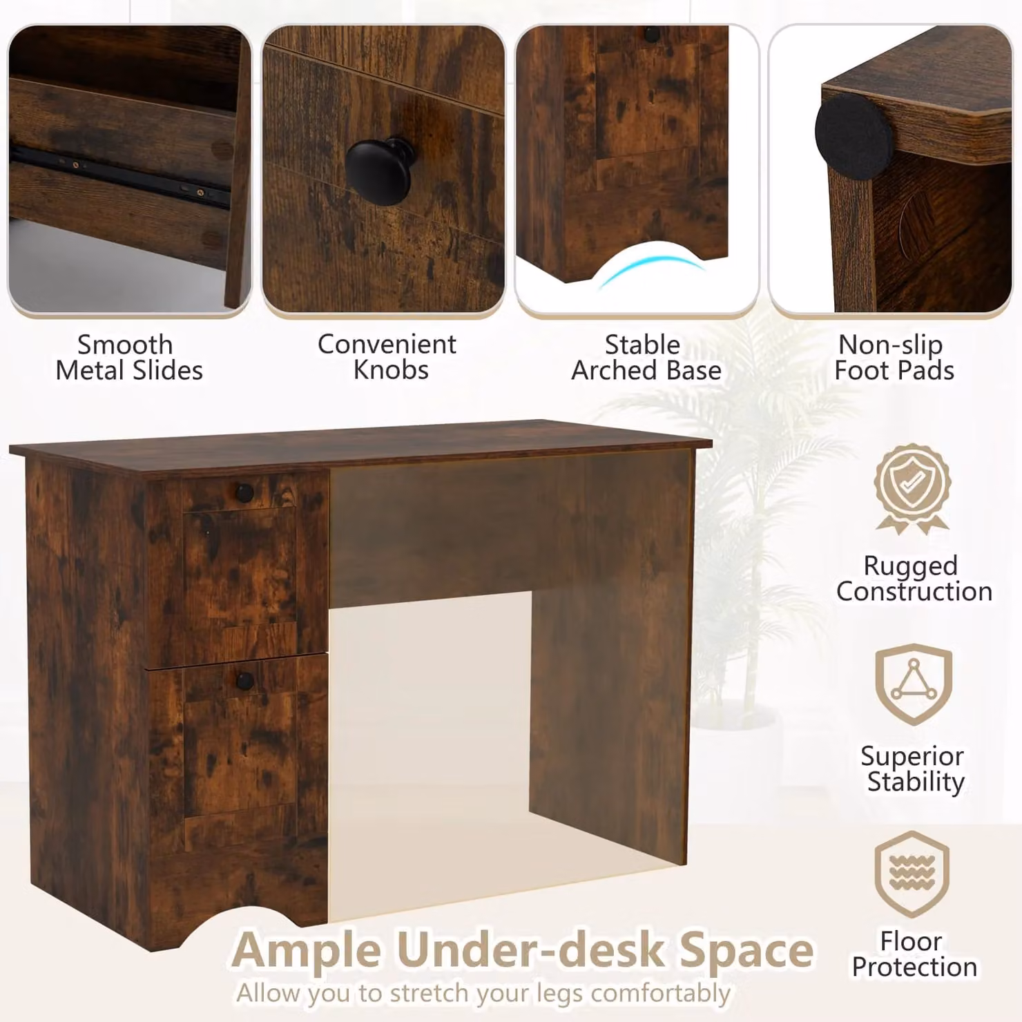 Costway Computer Desk for Home Office and Study with 2 Drawers, Brown – 5