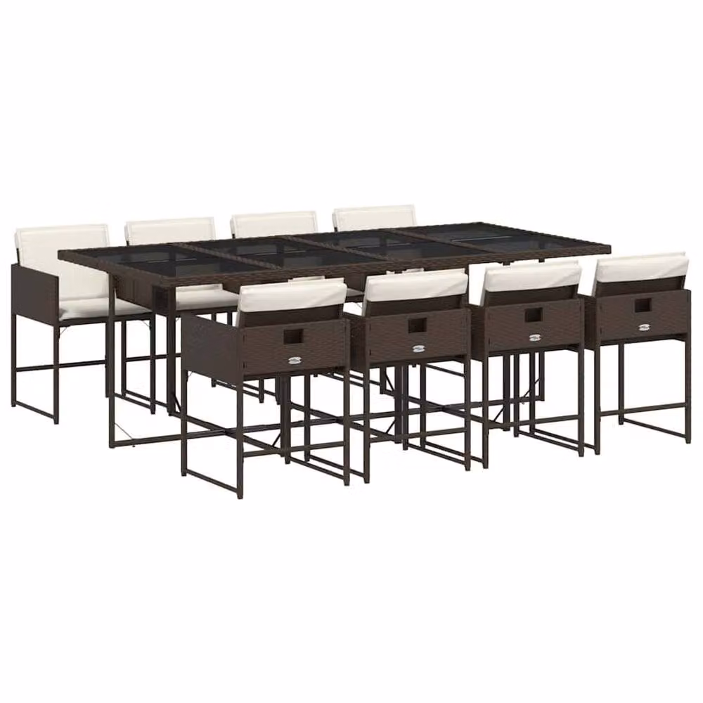Berkfield Home Extendable Polyrattan Garden Dining Set with Glass Top in Brown and White – 2