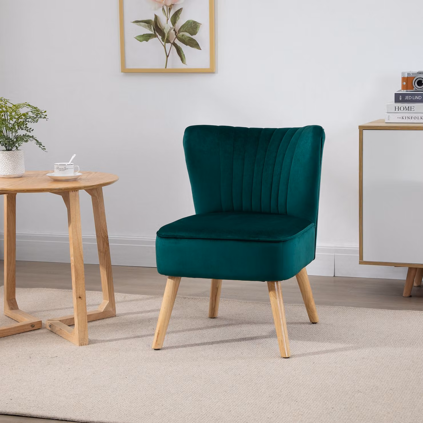 HOMCOM Modern Green Striped Fabric Accent Chair with Rubberwood Legs – 2
