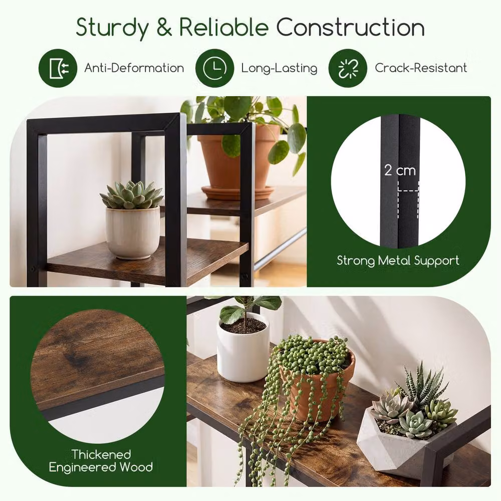 Costway Indoor Outdoor Plant Holder with Metal Frame and Adjustable Feet in Brown – 4