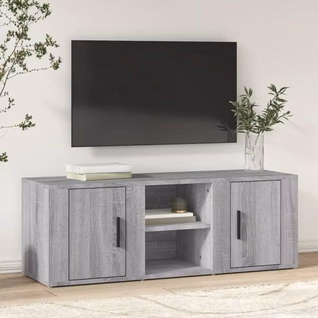 Berkfield Home Modern Grey Sonoma TV Cabinet in Engineered Wood W/D/H: 100 x 31.5 x 35 cm – 1