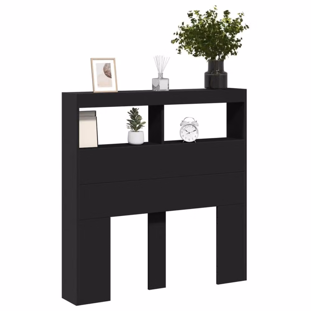 Berkfield Home Modern Wall Mount Headboard Cabinet in Matt Black with Integrated LED Lighting, Shelf and USB Charging Port, W/D/H: 100 x 17 x 102 cm – 4