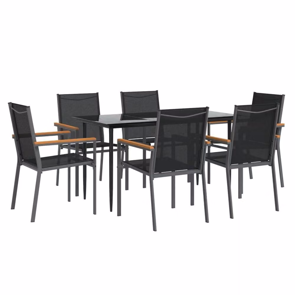 Berkfield Home 7 Piece Modern Garden Dining Set in Black Textilene and Steel – 3
