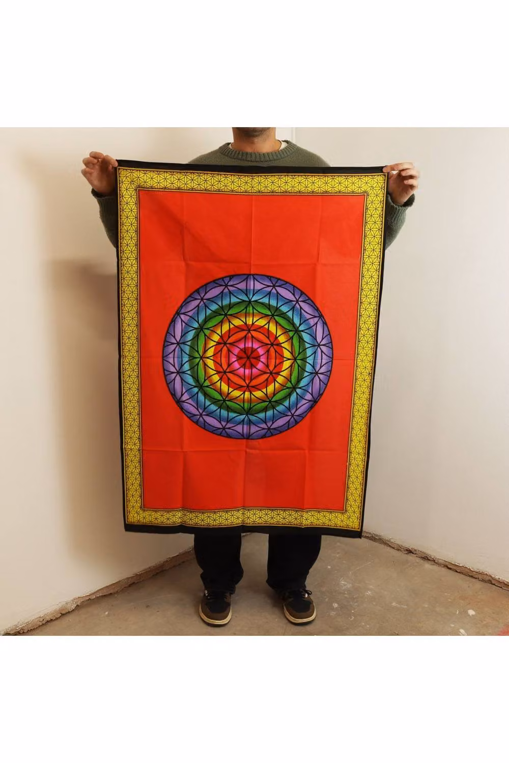 KDMD Rainbow Flower of Life Textile Wall Hanging, Multicolour Geometric Mandala Decor, W: 70 cm, H: 110 cm – 2