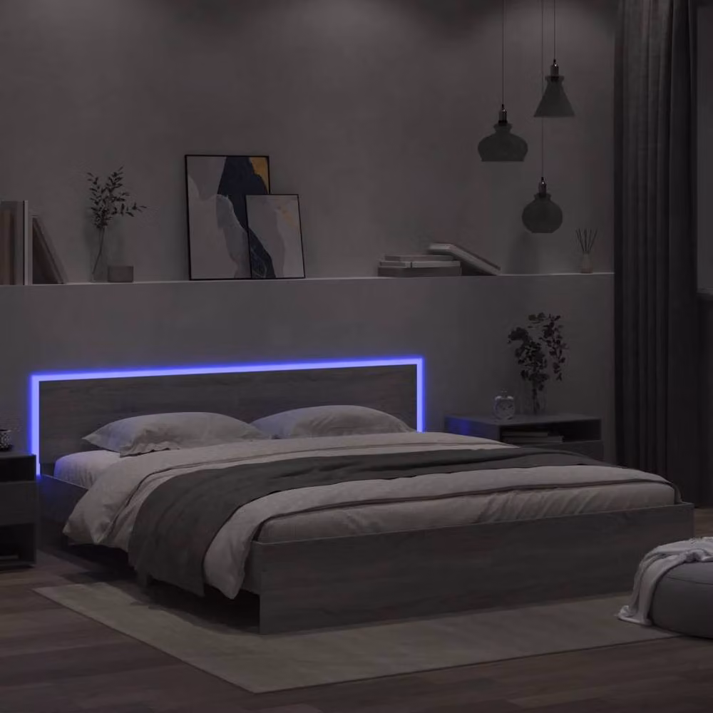 Berkfield Home Durable Super King Bed Frame with LED Under-Bed Lighting in Grey Sonoma, W/D/H: 180 x 200 x 70 cm – 3