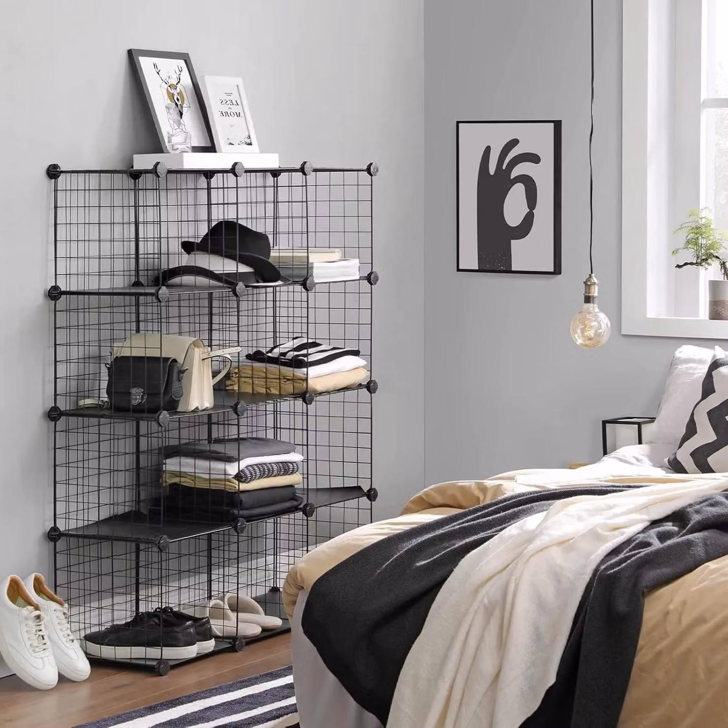 SONGMICS 12-Cube Metal Wire Grid Storage Rack with PP Sheets in Black – 2