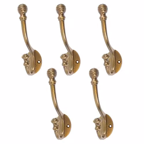 Hammer and Tongs Brass Wall Hook, Pack of 5, W: 35 mm x H: 135 mm – 1
