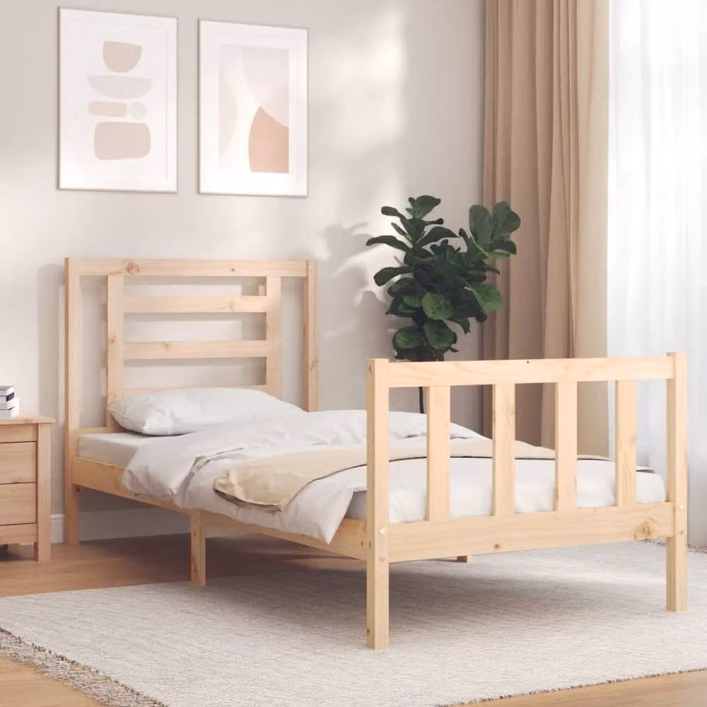 Berkfield Home Solid Wood Bed Frame with Headboard in Natural Pine, W/D/H: 90 x 200 cm – 2