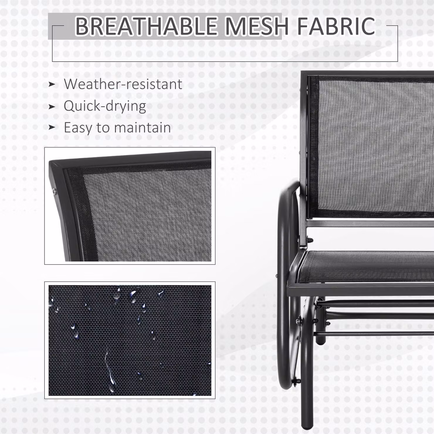 Outsunny Outdoor Gliding Swing Chair with Textilene Mesh Seat and Armrests in Dark Grey and Black – 6