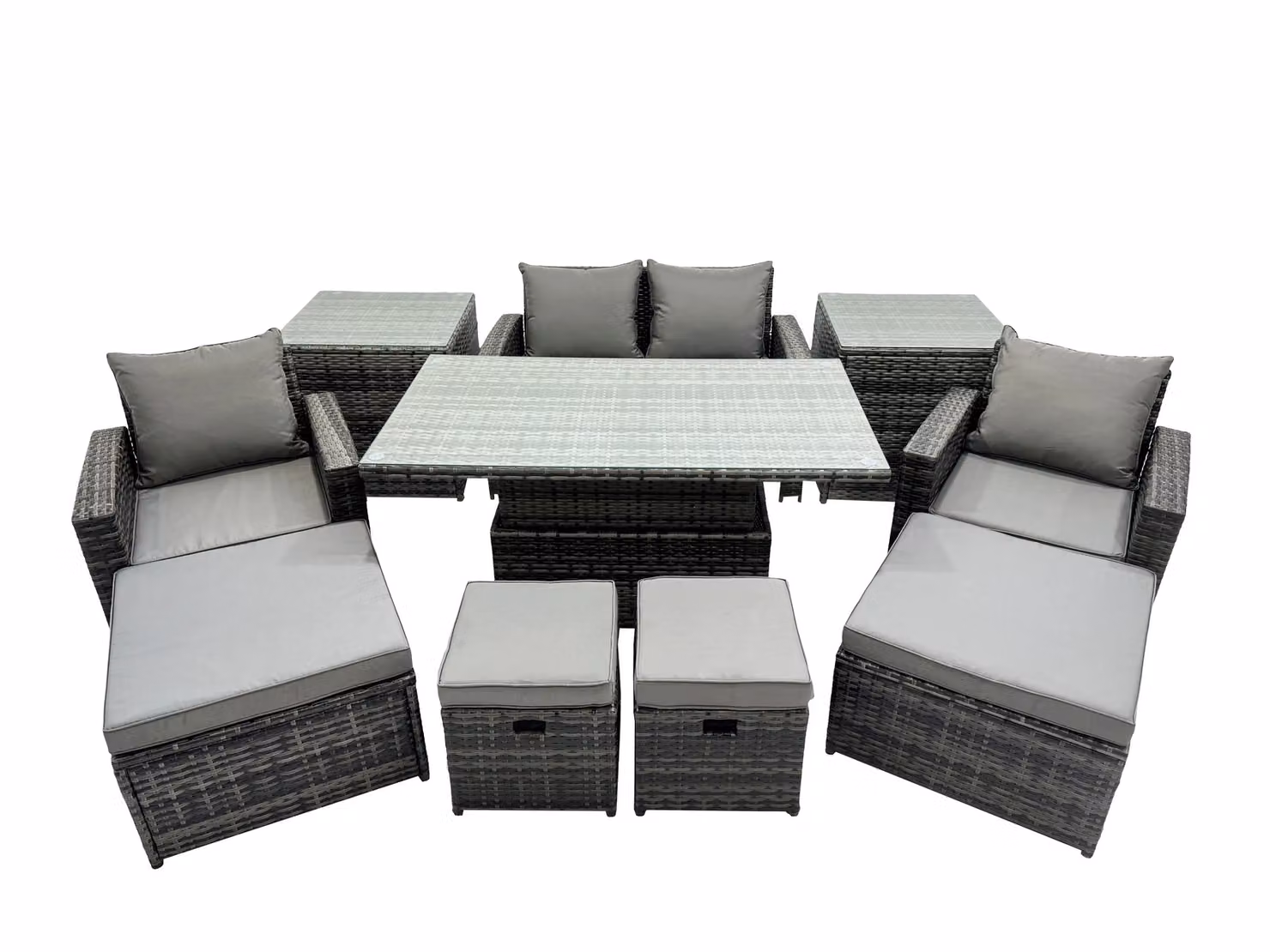 Fimous Outdoor Love Sofa Set 8 Seat Rattan Garden Furniture Set with 4 Stools in Dark Grey – 2
