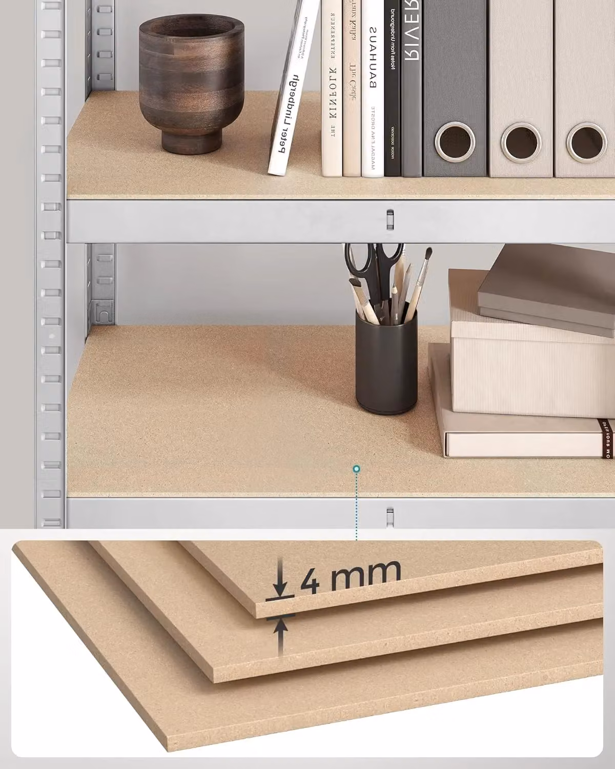 SONGMICS Set of 2 Freestanding Garage Shelving Units with 5 Adjustable Shelves in Silver and Rustic Wood – 4