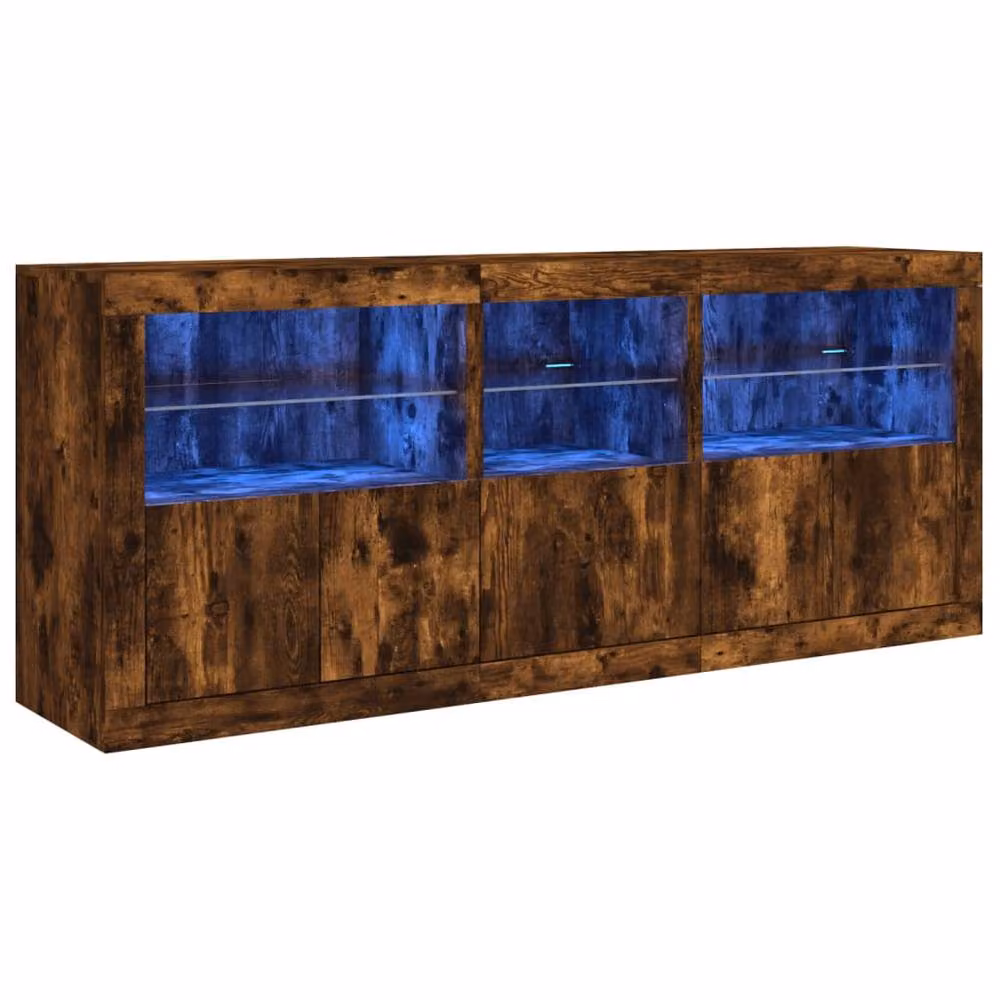 Berkfield Home Modern Smoked Oak Sideboard with Integrated LED Lights in Brown, W/D/H: 162 x 37 x 67 cm – 3