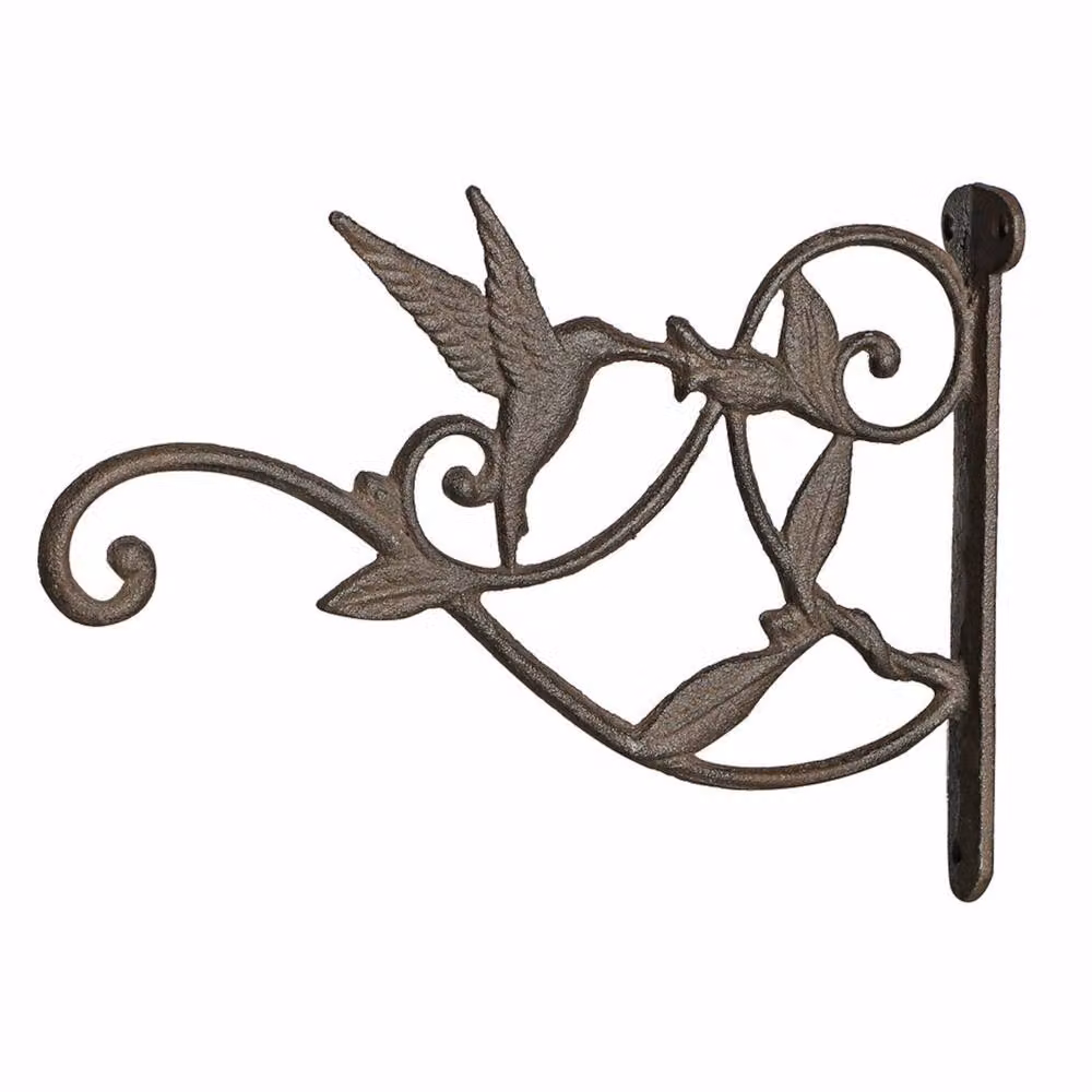 Dibor Vintage Style Hummingbird Cast Iron Outdoor Hanging Basket Wall Bracket in Dark Brown – 2