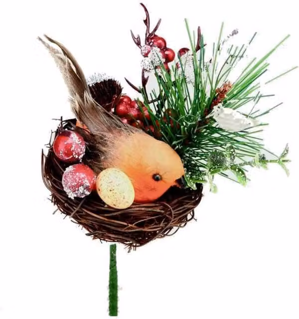 Premier Robin in a Nest Christmas Tree Topper Figure in Brown and Multicolour