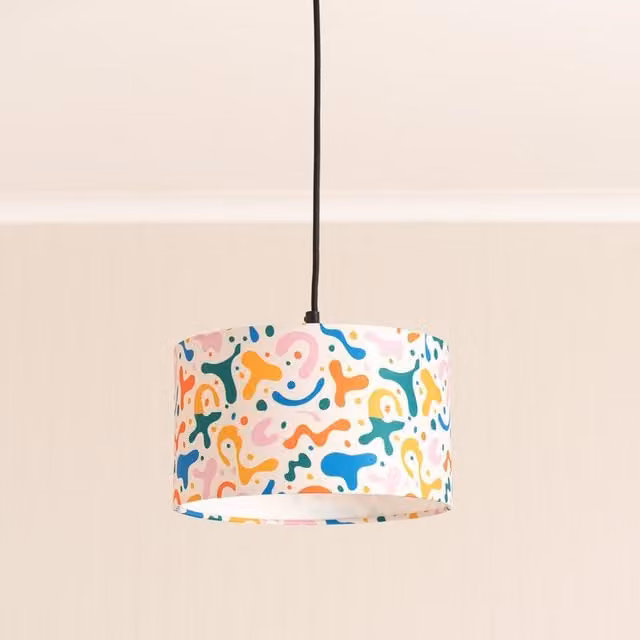 ValueLights Abbie Bright Abstract Easy Fit Cylinder Ceiling Light Shade with LED Bulb in Multi Colour and White