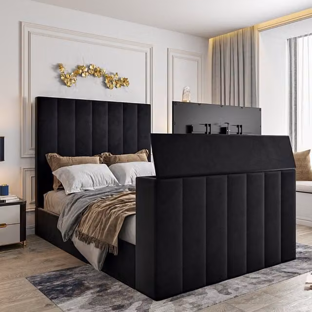 Casani Modern Upholstered Velvet Bed Frame in Mink, W/D/H: 180 x 200 cm