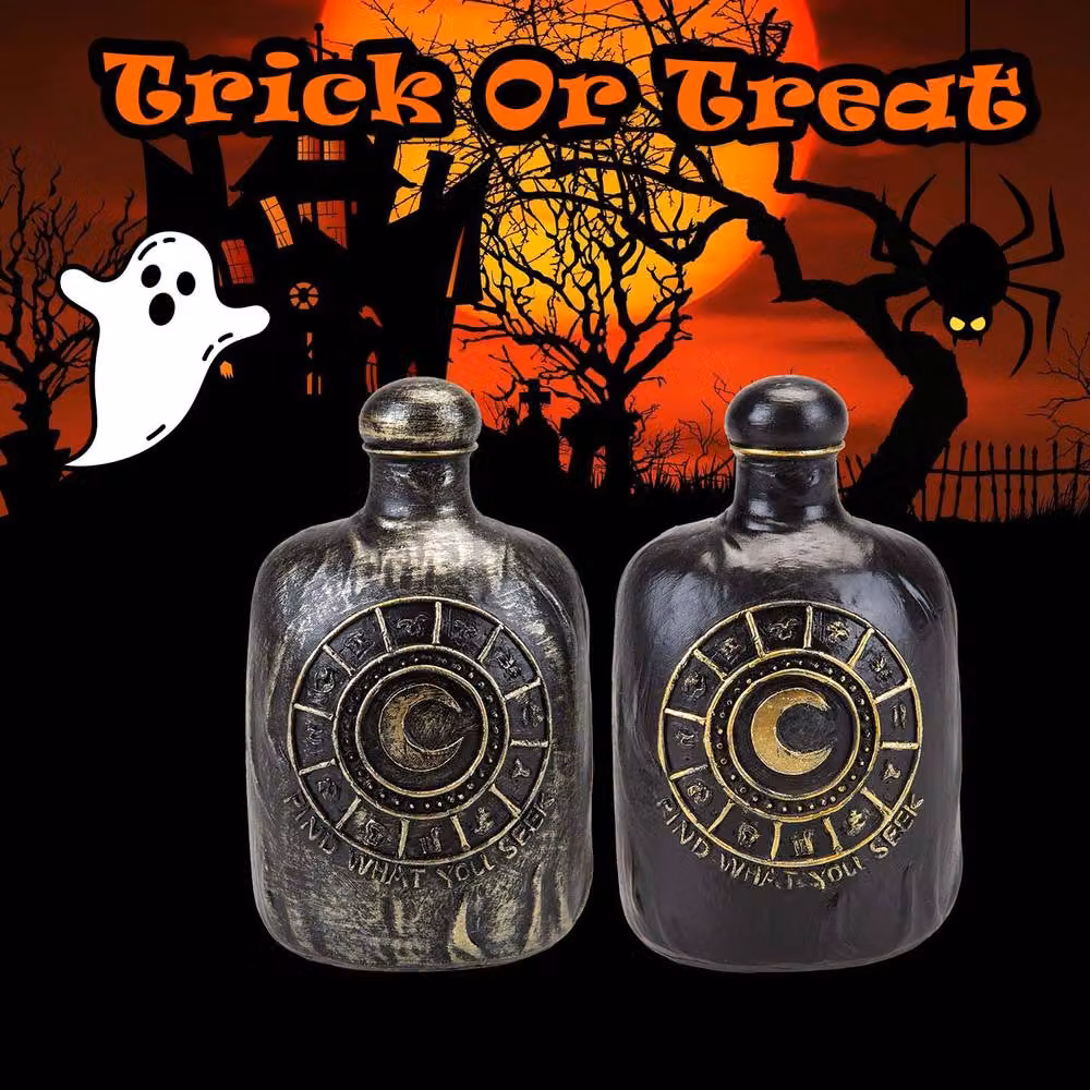 VFM e-Store Halloween Potion Bottle Tabletop Decoration, 2 Pack, Brushed Gold-Black and Grey – 3