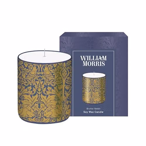 Portico Designs Ltd William Morris Br Rabbit Soy Wax Candle in Blue and Gold with Spicy Clove Scent, H 11 cm x W 8.5 cm x D 8.5 cm – 1