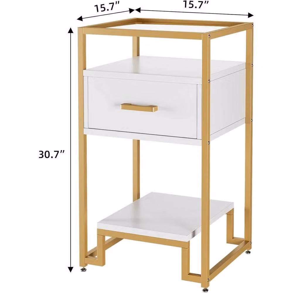 KORVIXA Modern White and Gold Nightstand End Table with Drawer Storage – 2