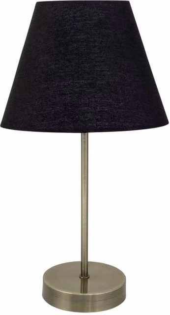 First Choice Lighting Antique Brass Stick Table Lamp with Black Fabric Shade – 1