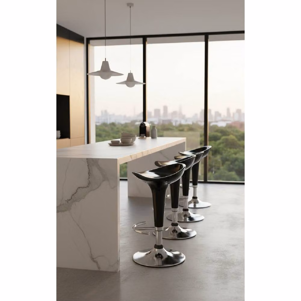 Netfurniture Classic Height Adjustable Kitchen Breakfast Bar Stool in Black with Glossy Synthetic Leather Seat – 2