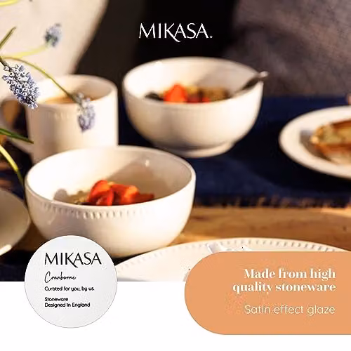Mikasa Cranborne 4pc White Stoneware Cereal Bowl Set, Diameter: 15 cm – 4