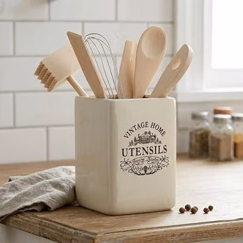Premier Housewares Orsina Vintage Home Ceramic Cutlery Organiser and Utensil Holder in White – 2