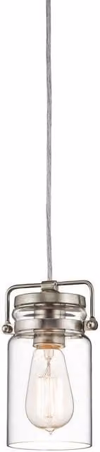 Netlighting Brinley 1 Light Ceiling Mini Pendant in Grey and Silver with Transparent Glass Shade and E27 Socket