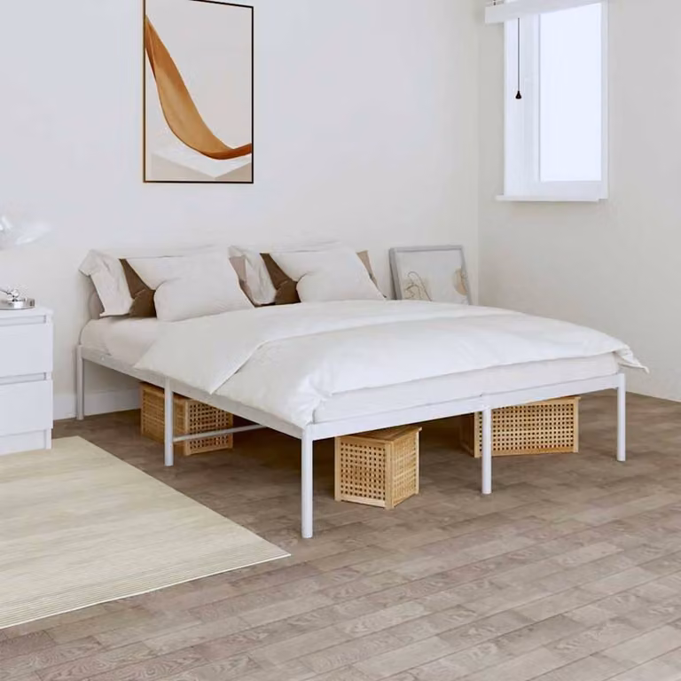 Berkfield Home Metal Bed Frame, White, W: 160 cm, L: 200 cm