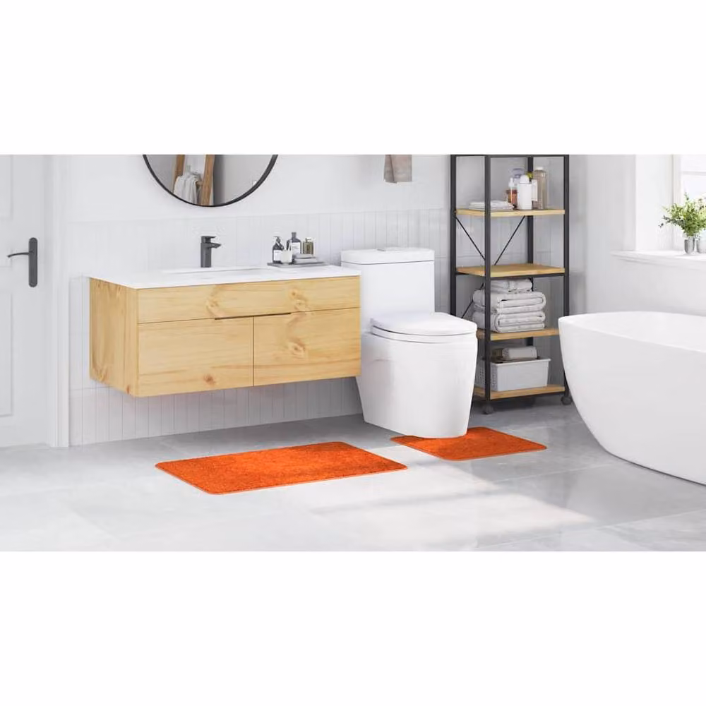 Berkfield Home 2 Piece Non-Slip Orange Bath Mat Set – 3