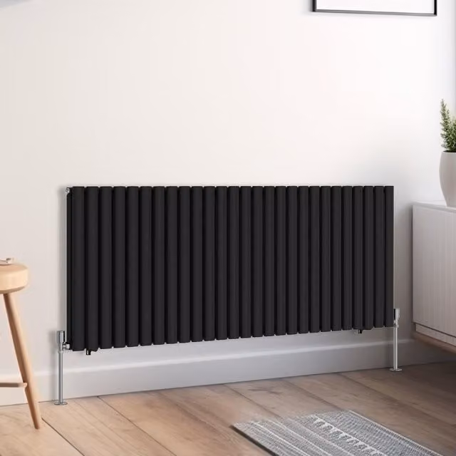 Right Radiators Oval Double Panel Horizontal Radiator, Black, H: 60 cm, W: 159.3 cm