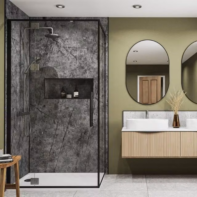 Tempesta Wetwall Bathroom Wall Panel, Grey, W: 60.0 cm, H: 244.0 cm, D: 0.4 cm