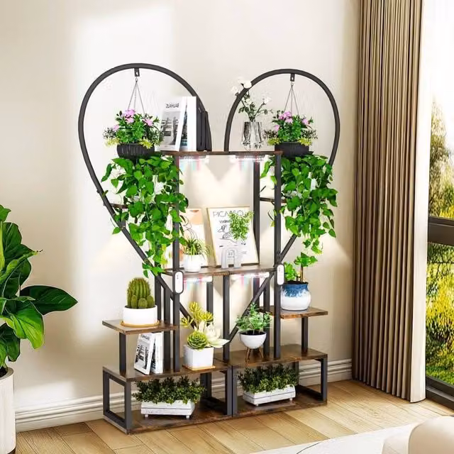 SPETLEK Retro Wood and Metal Plant Stand in Black, W/D/H: 112 x 28 x 167 cm