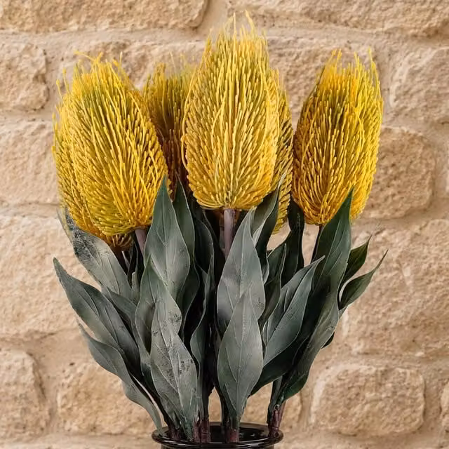 Botanik Leaf Banksia Menziesii Artificial Yellow Flower Stems, Pack of 6, Height: 75 cm – 1
