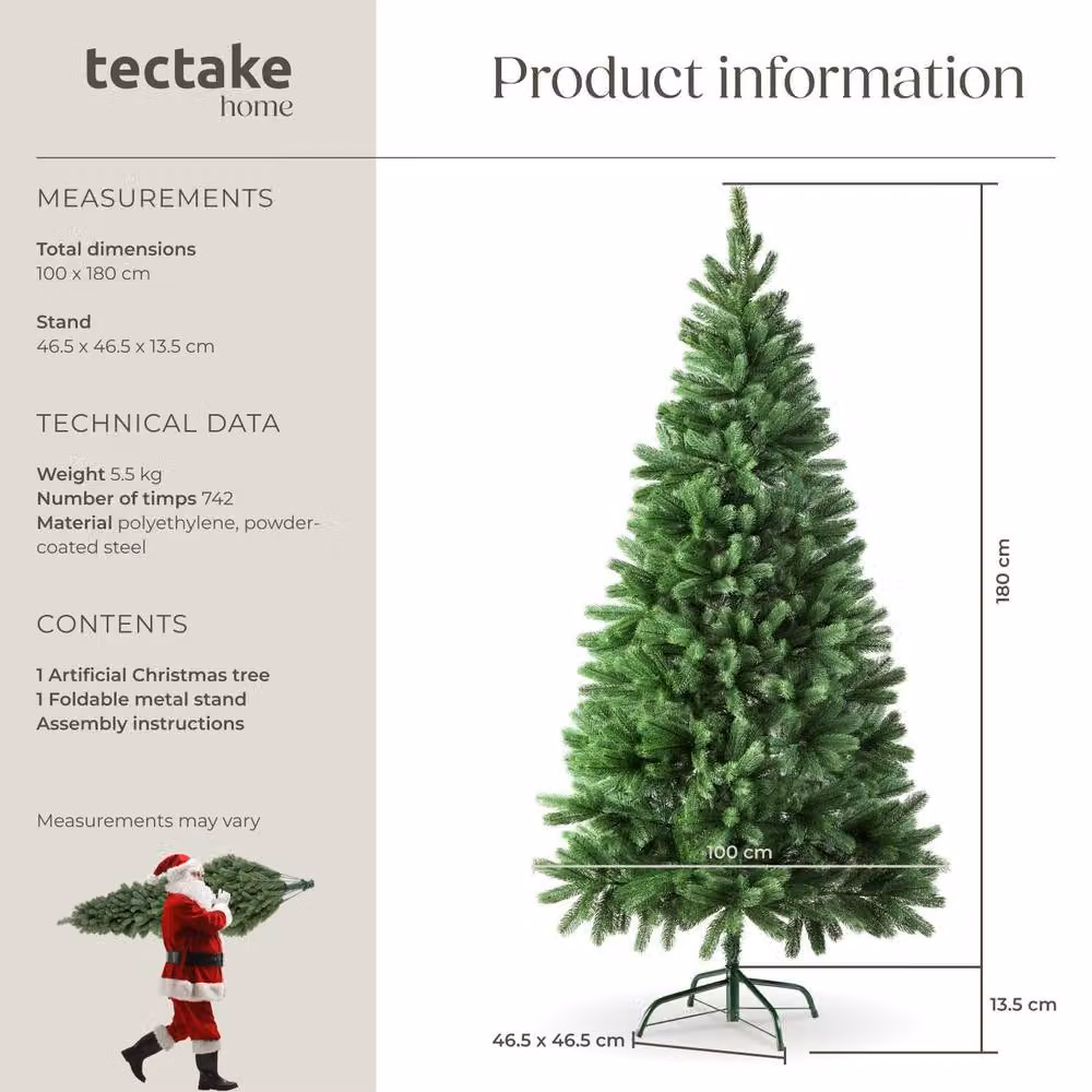 tectake Green Christmas Tree, Height: 180 cm – 6
