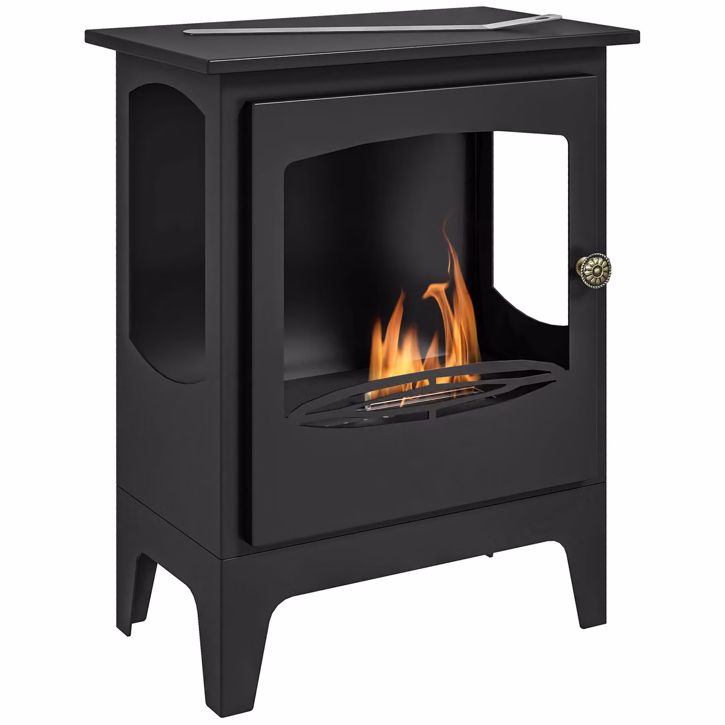 HOMCOM Black Freestanding Bioethanol Ethanol Fireplace with 3 Hour Burn Time – 2