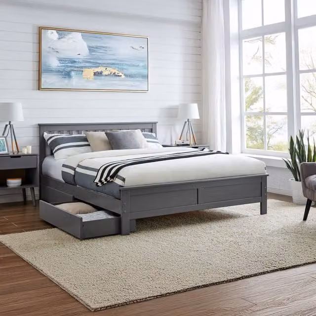 FurnitureboxUK Azure Modern Solid Pine Bed Frame with 4 Drawers in Grey, W/D/H: 140 x 200 cm – 1