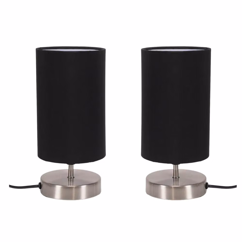 ValueLights Francis Pair of Dimmable Touch Table Lamps with Bulbs, Brushed Chrome and Black – 2