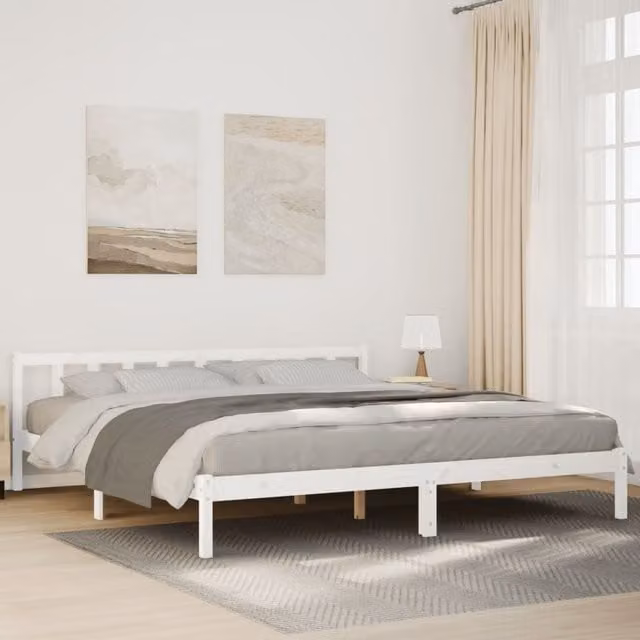 Berkfield Home Extra Long Solid Wood Pine Bed Frame, White, W: 200 cm, D: 210 cm – 1